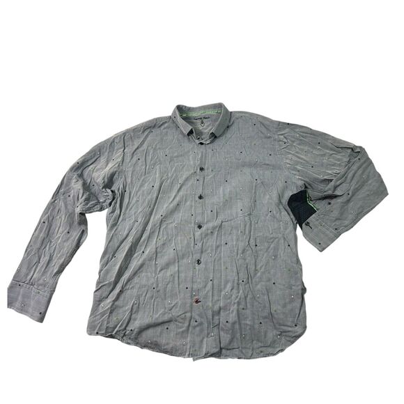 Visconti Black Button Up Shirt Polka Dots Skull Multicolored Size 2XL Flip Cuff - Picture 1 of 11